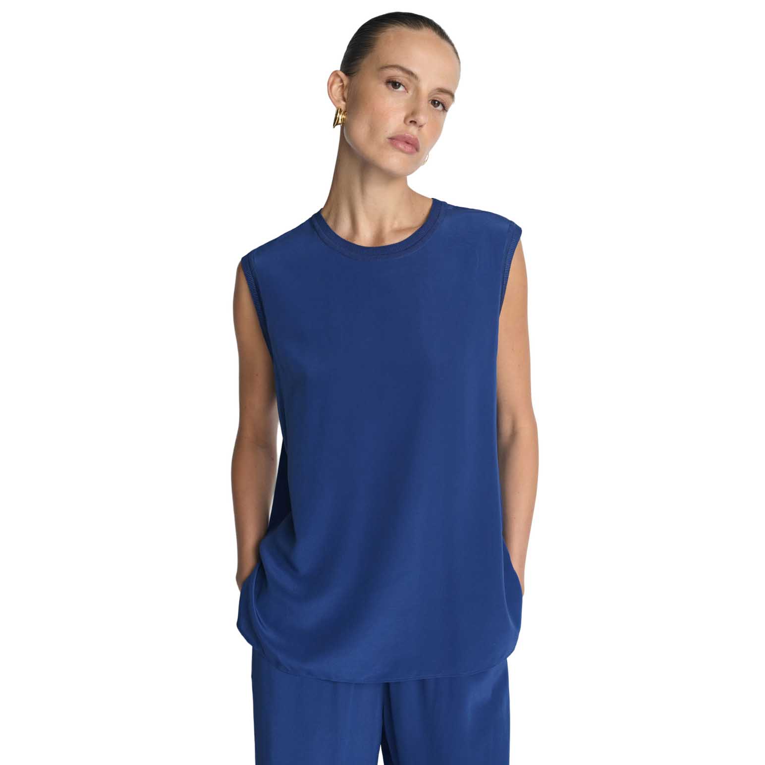 Veronika Maine Silk Rib Trim Tank